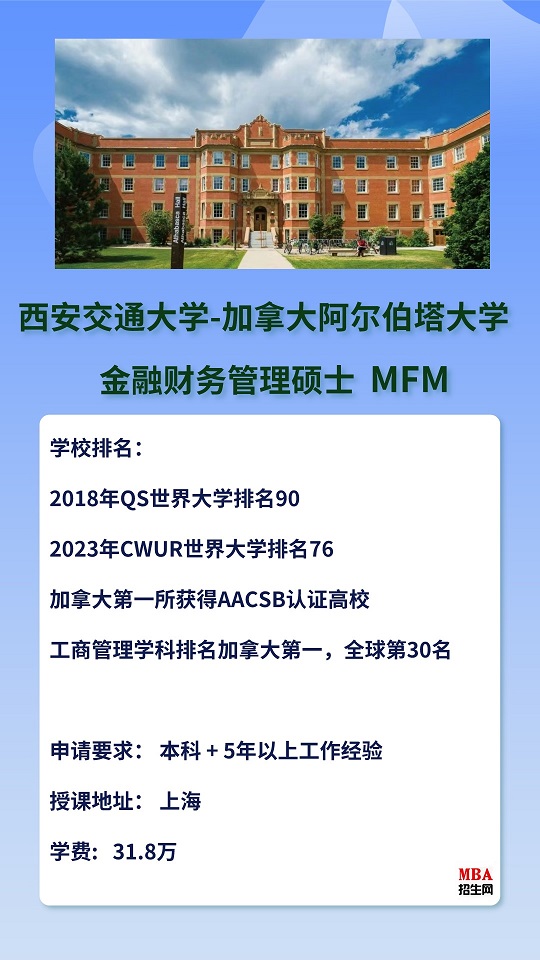 西安交通大學-加拿大阿爾伯塔大學MFM金融財務碩士